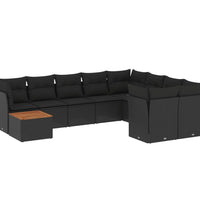 10-tlg. Garten-Sofagarnitur mit Kissen Schwarz Poly Rattan