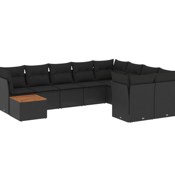 10-tlg. Garten-Sofagarnitur mit Kissen Schwarz Poly Rattan