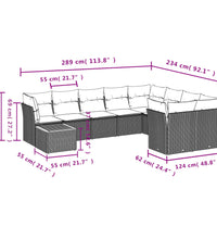 10-tlg. Garten-Sofagarnitur mit Kissen Schwarz Poly Rattan