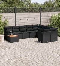 10-tlg. Garten-Sofagarnitur mit Kissen Schwarz Poly Rattan