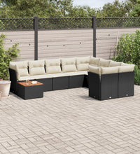 10-tlg. Garten-Sofagarnitur mit Kissen Schwarz Poly Rattan