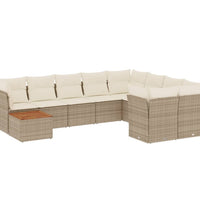 10-tlg. Garten-Sofagarnitur mit Kissen Beige Poly Rattan