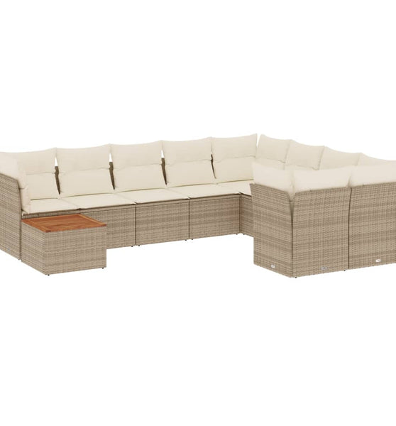 10-tlg. Garten-Sofagarnitur mit Kissen Beige Poly Rattan
