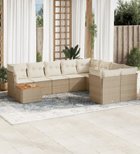10-tlg. Garten-Sofagarnitur mit Kissen Beige Poly Rattan