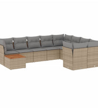 10-tlg. Garten-Sofagarnitur mit Kissen Beige Poly Rattan