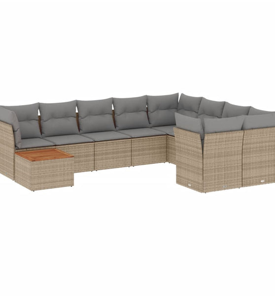 10-tlg. Garten-Sofagarnitur mit Kissen Beige Poly Rattan