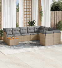 10-tlg. Garten-Sofagarnitur mit Kissen Beige Poly Rattan