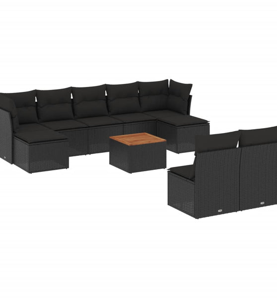 10-tlg. Garten-Sofagarnitur mit Kissen Schwarz Poly Rattan