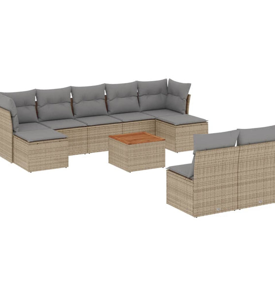10-tlg. Garten-Sofagarnitur mit Kissen Beige Poly Rattan