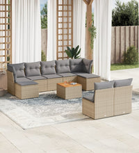 10-tlg. Garten-Sofagarnitur mit Kissen Beige Poly Rattan
