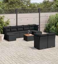 10-tlg. Garten-Sofagarnitur mit Kissen Schwarz Poly Rattan