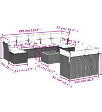 10-tlg. Garten-Sofagarnitur mit Kissen Schwarz Poly Rattan