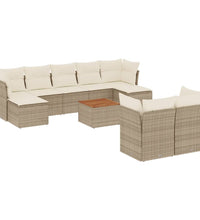 10-tlg. Garten-Sofagarnitur mit Kissen Beige Poly Rattan
