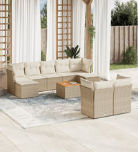 10-tlg. Garten-Sofagarnitur mit Kissen Beige Poly Rattan