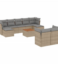 10-tlg. Garten-Sofagarnitur mit Kissen Beige Poly Rattan