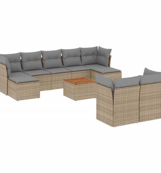 10-tlg. Garten-Sofagarnitur mit Kissen Beige Poly Rattan