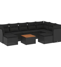 10-tlg. Garten-Sofagarnitur mit Kissen Schwarz Poly Rattan