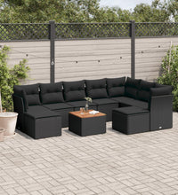 10-tlg. Garten-Sofagarnitur mit Kissen Schwarz Poly Rattan