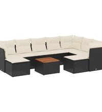 10-tlg. Garten-Sofagarnitur mit Kissen Schwarz Poly Rattan