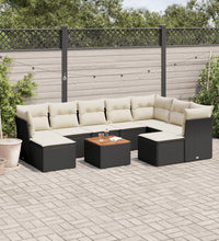 10-tlg. Garten-Sofagarnitur mit Kissen Schwarz Poly Rattan