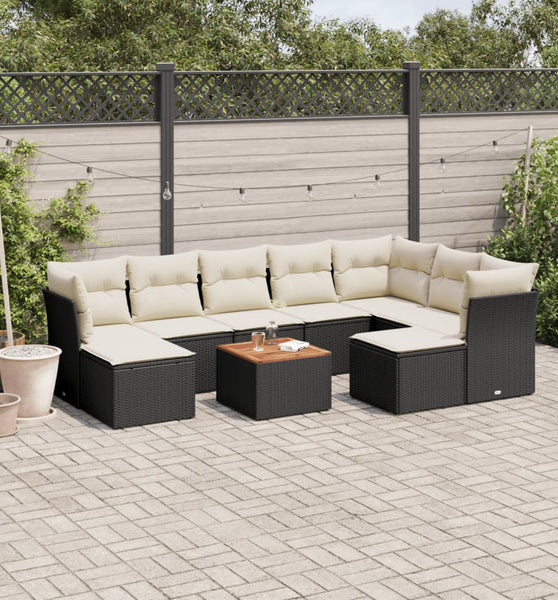 10-tlg. Garten-Sofagarnitur mit Kissen Schwarz Poly Rattan