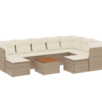 10-tlg. Garten-Sofagarnitur mit Kissen Beige Poly Rattan
