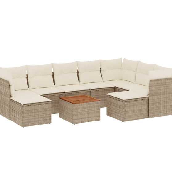10-tlg. Garten-Sofagarnitur mit Kissen Beige Poly Rattan