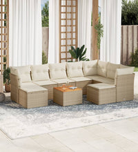 10-tlg. Garten-Sofagarnitur mit Kissen Beige Poly Rattan