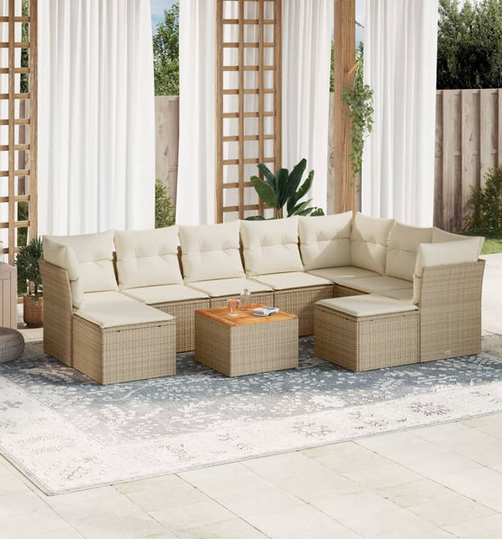 10-tlg. Garten-Sofagarnitur mit Kissen Beige Poly Rattan