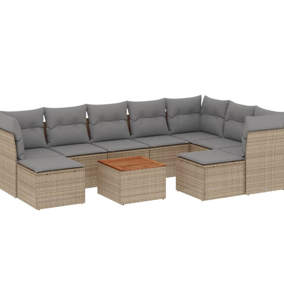 10-tlg. Garten-Sofagarnitur mit Kissen Beige Poly Rattan