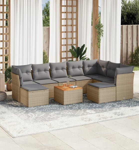 10-tlg. Garten-Sofagarnitur mit Kissen Beige Poly Rattan