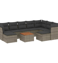 10-tlg. Garten-Sofagarnitur mit Kissen Grau Poly Rattan