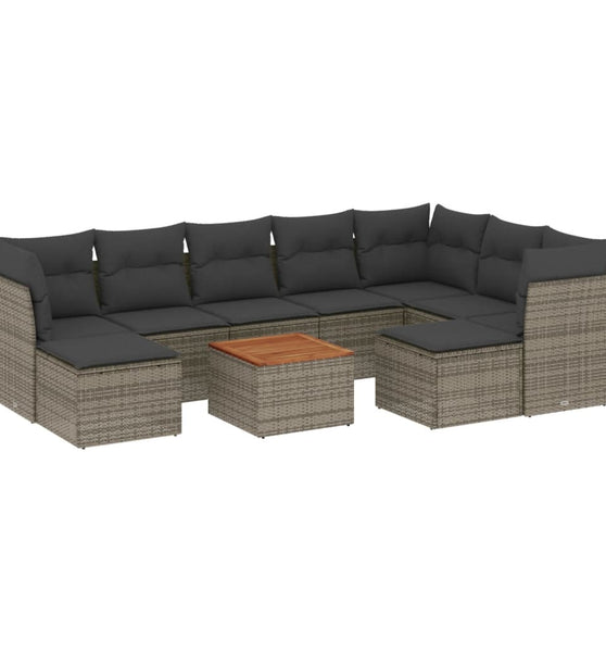 10-tlg. Garten-Sofagarnitur mit Kissen Grau Poly Rattan
