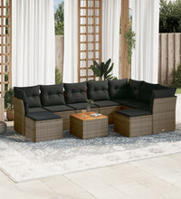 10-tlg. Garten-Sofagarnitur mit Kissen Grau Poly Rattan