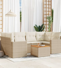 7-tlg. Garten-Sofagarnitur mit Kissen Beige Poly Rattan