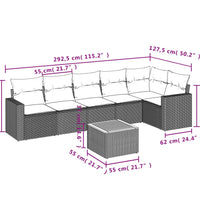 7-tlg. Garten-Sofagarnitur mit Kissen Beige Poly Rattan