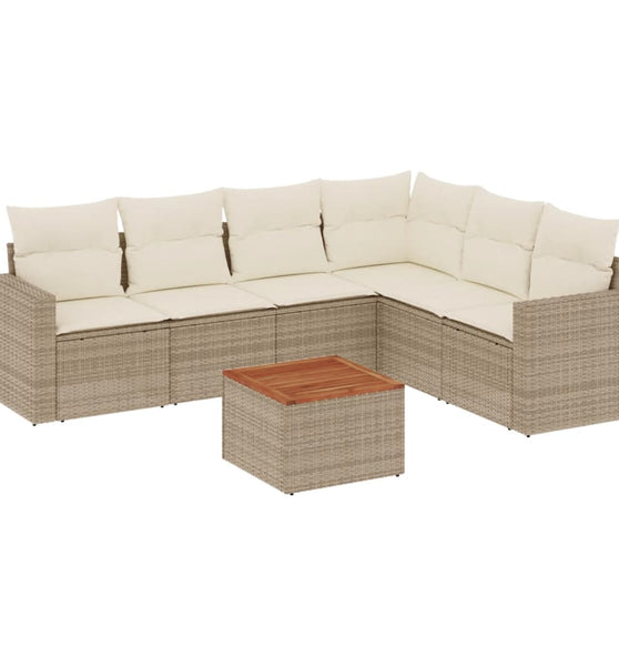 7-tlg. Garten-Sofagarnitur mit Kissen Beige Poly Rattan