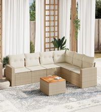 7-tlg. Garten-Sofagarnitur mit Kissen Beige Poly Rattan