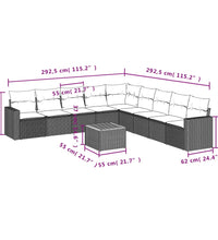 10-tlg. Garten-Sofagarnitur mit Kissen Schwarz Poly Rattan