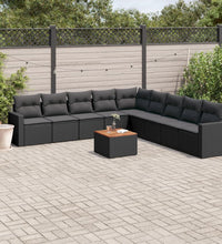 10-tlg. Garten-Sofagarnitur mit Kissen Schwarz Poly Rattan