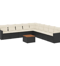 10-tlg. Garten-Sofagarnitur mit Kissen Schwarz Poly Rattan