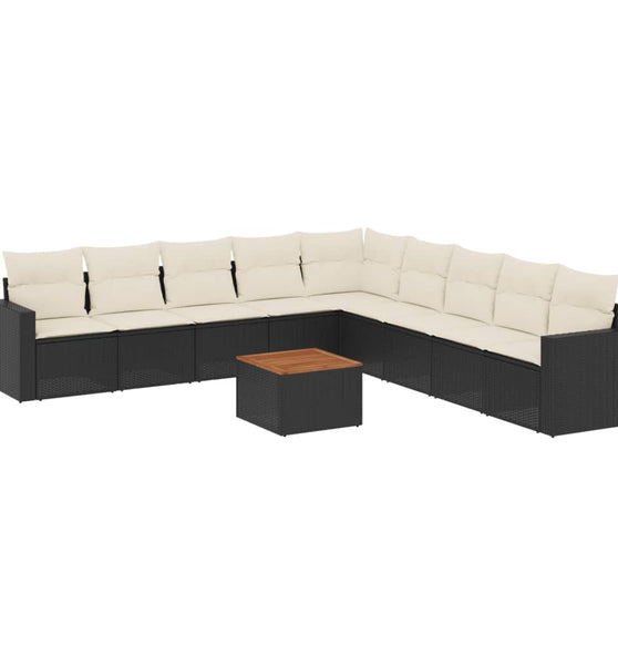 10-tlg. Garten-Sofagarnitur mit Kissen Schwarz Poly Rattan