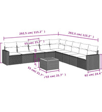 10-tlg. Garten-Sofagarnitur mit Kissen Schwarz Poly Rattan