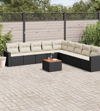 10-tlg. Garten-Sofagarnitur mit Kissen Schwarz Poly Rattan