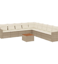 10-tlg. Garten-Sofagarnitur mit Kissen Beige Poly Rattan