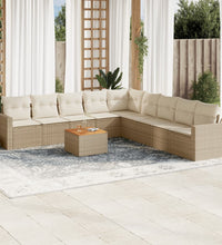 10-tlg. Garten-Sofagarnitur mit Kissen Beige Poly Rattan