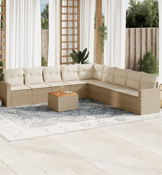 10-tlg. Garten-Sofagarnitur mit Kissen Beige Poly Rattan