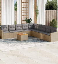 10-tlg. Garten-Sofagarnitur mit Kissen Beige Poly Rattan