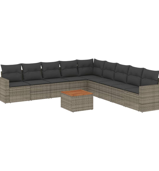 10-tlg. Garten-Sofagarnitur mit Kissen Grau Poly Rattan