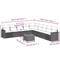 10-tlg. Garten-Sofagarnitur mit Kissen Grau Poly Rattan